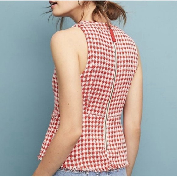 Anthropologie Maeve Womens Size 4 Sleeveless Red White Gingham Peplum Top - Picture 3 of 13